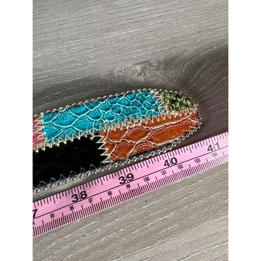 Guess Womens Y2K Patchwork Faux Snakeskin‎ Studded Rhinestone Belt Multi Color M